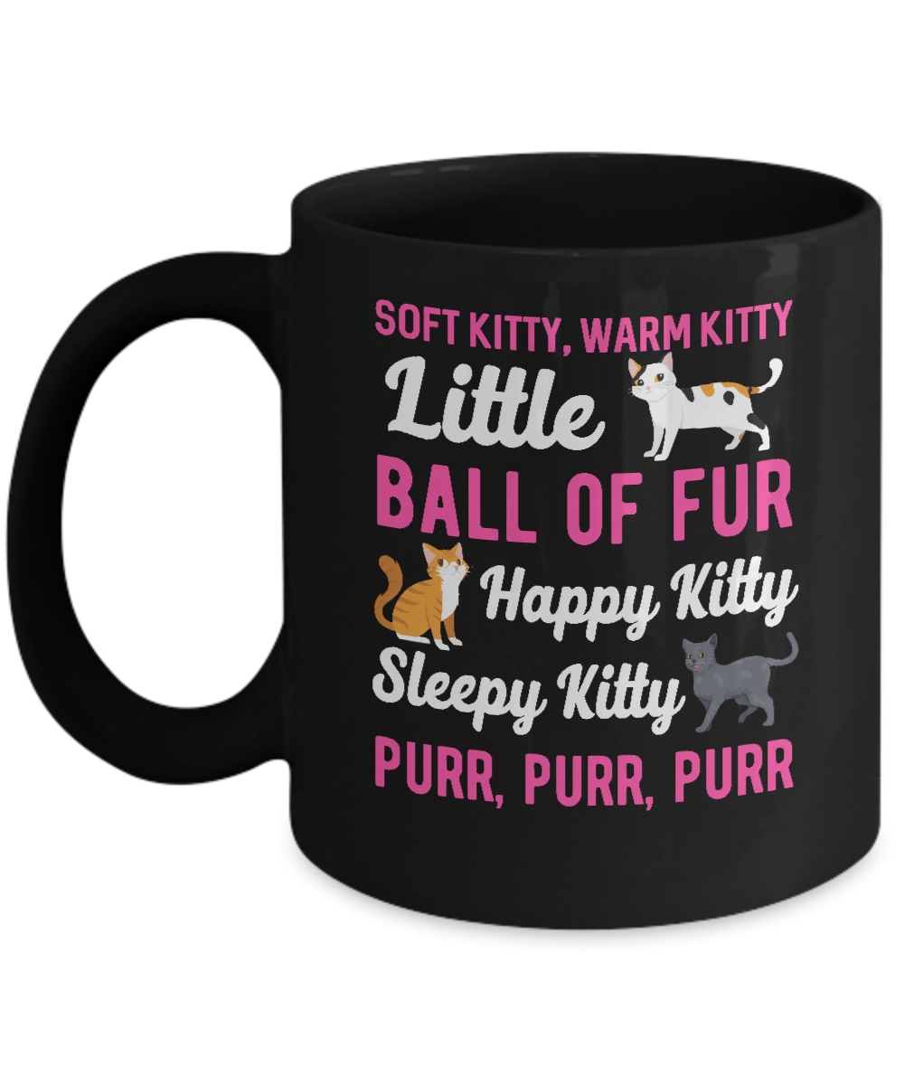 Soft Warm Little Ball Of Fur Happy Sleepy Kitty Cat Mug-Coffee Mug-11oz Mug-Black
