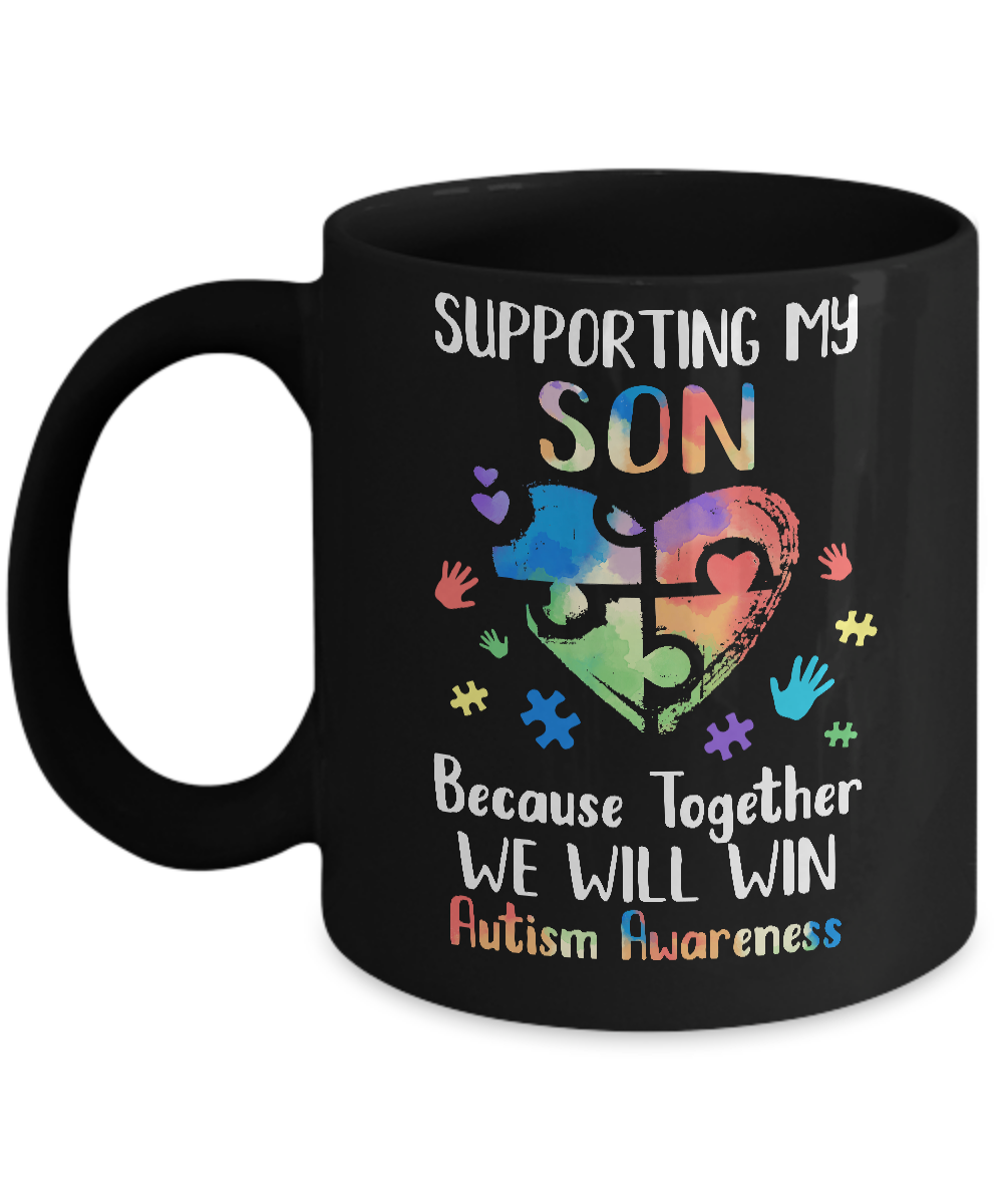 Supporting My Son Puzzle Autism Awareness Month Mug-Coffee Mug-11oz Mug-Black