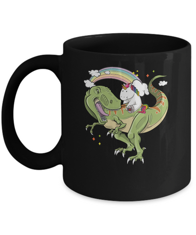 Unicorn Riding Dinosaur T Rex Unicorns Rainbow Gifts Mug-Coffee Mug-11oz Mug-Black