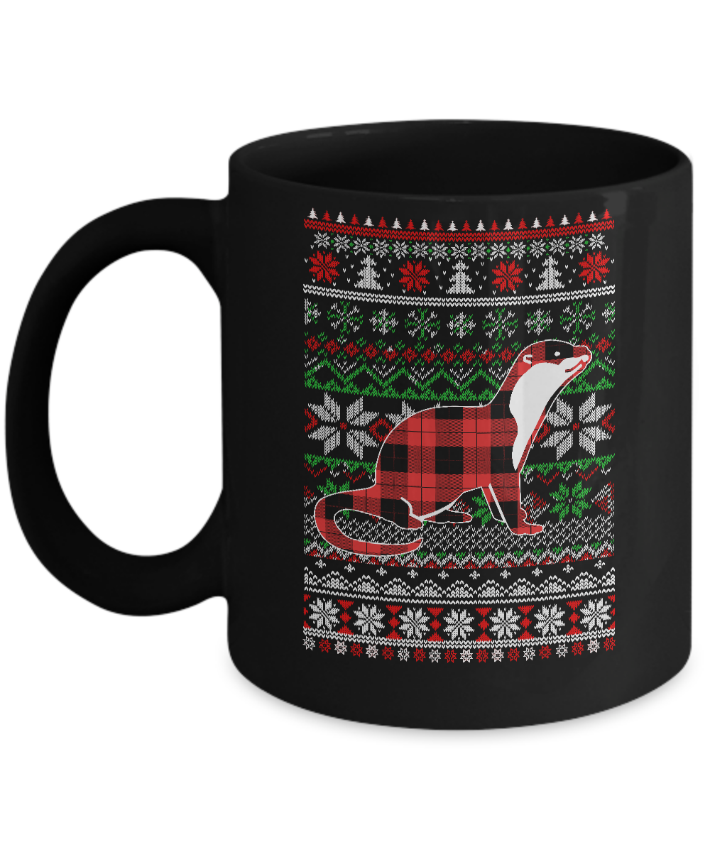 Otter Red Plaid Ugly Christmas Sweater Funny Gifts Mug-Coffee Mug-11oz Mug-Black