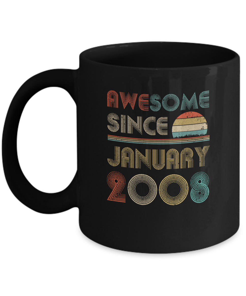 Awesome Since January 2008 Vintage 13th Birthday Gifts Youth Mug-Coffee Mug-11oz Mug-Black