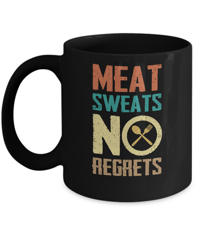Vintage Retro Meat Sweats No Regrets Funny BBQ Mug-Coffee Mug-11oz Mug-Black