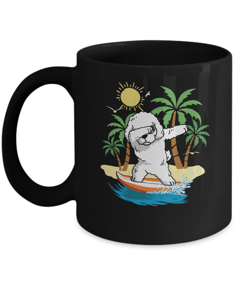 Summer Vacation Dabbing Poodle Surfing Surfboard Gift Mug-Coffee Mug-11oz Mug-Black