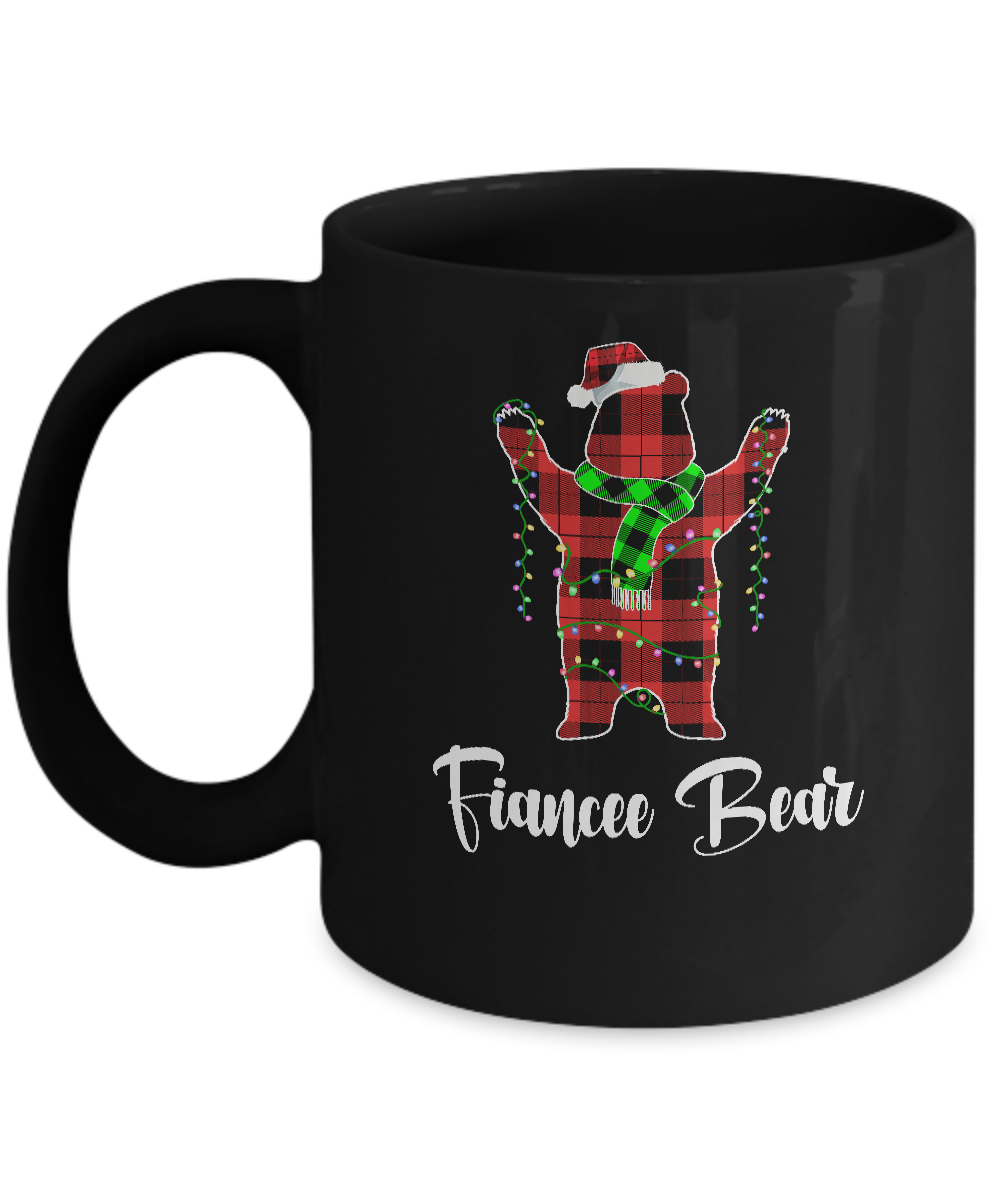 Red Plaid Fiancee Bear Couple Matching Christmas Pajama Mug-Coffee Mug-11oz Mug-Black