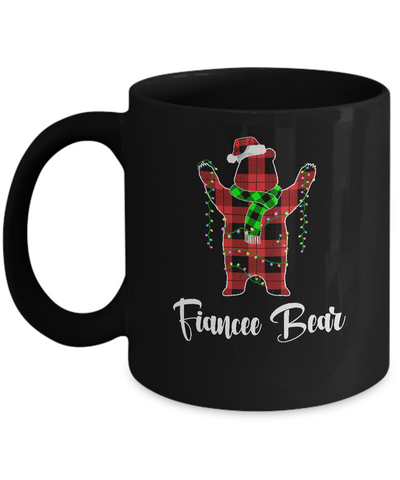 Red Plaid Fiancee Bear Couple Matching Christmas Pajama Mug-Coffee Mug-11oz Mug-Black