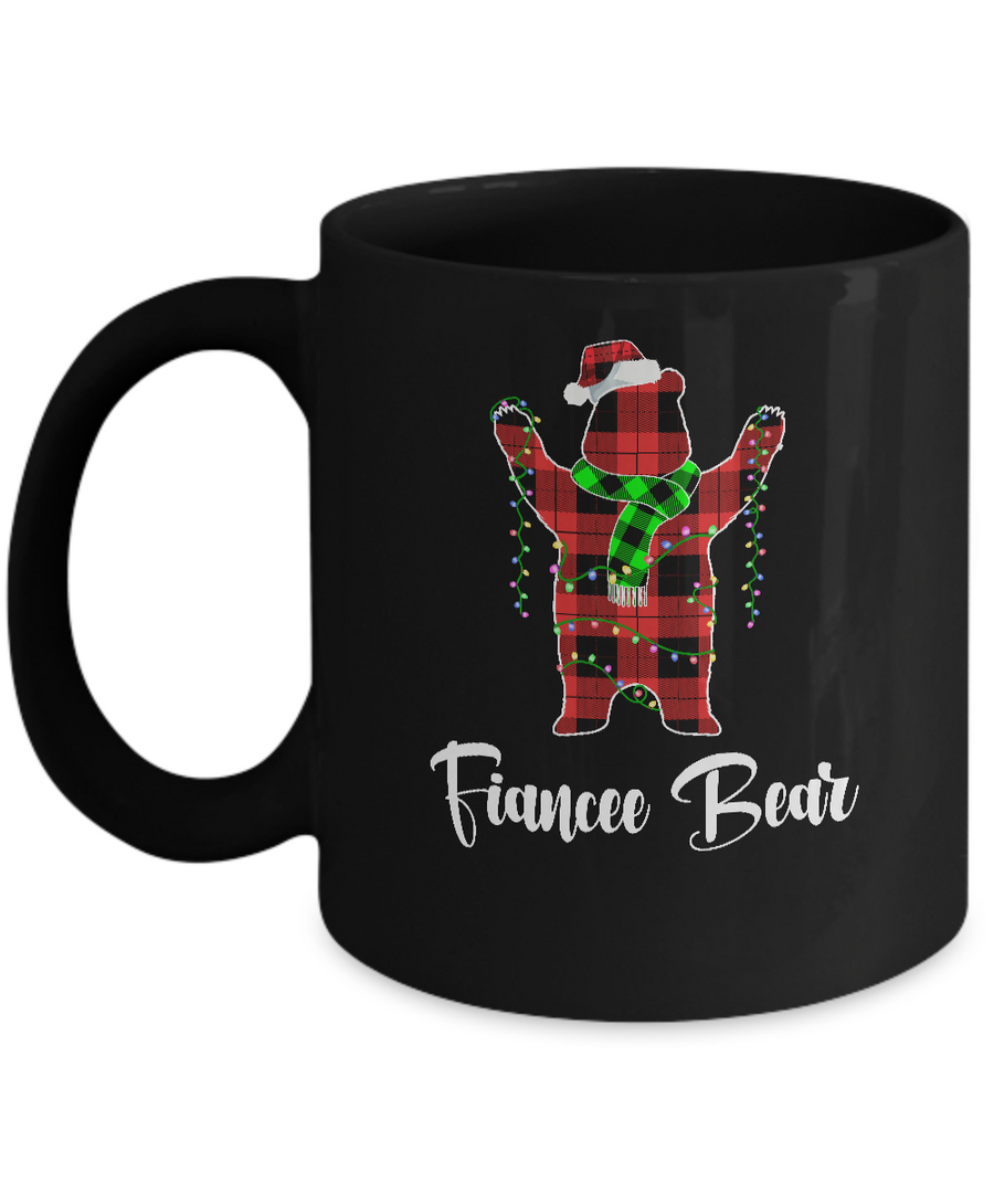 Red Plaid Fiancee Bear Couple Matching Christmas Pajama Mug-Coffee Mug-11oz Mug-Black