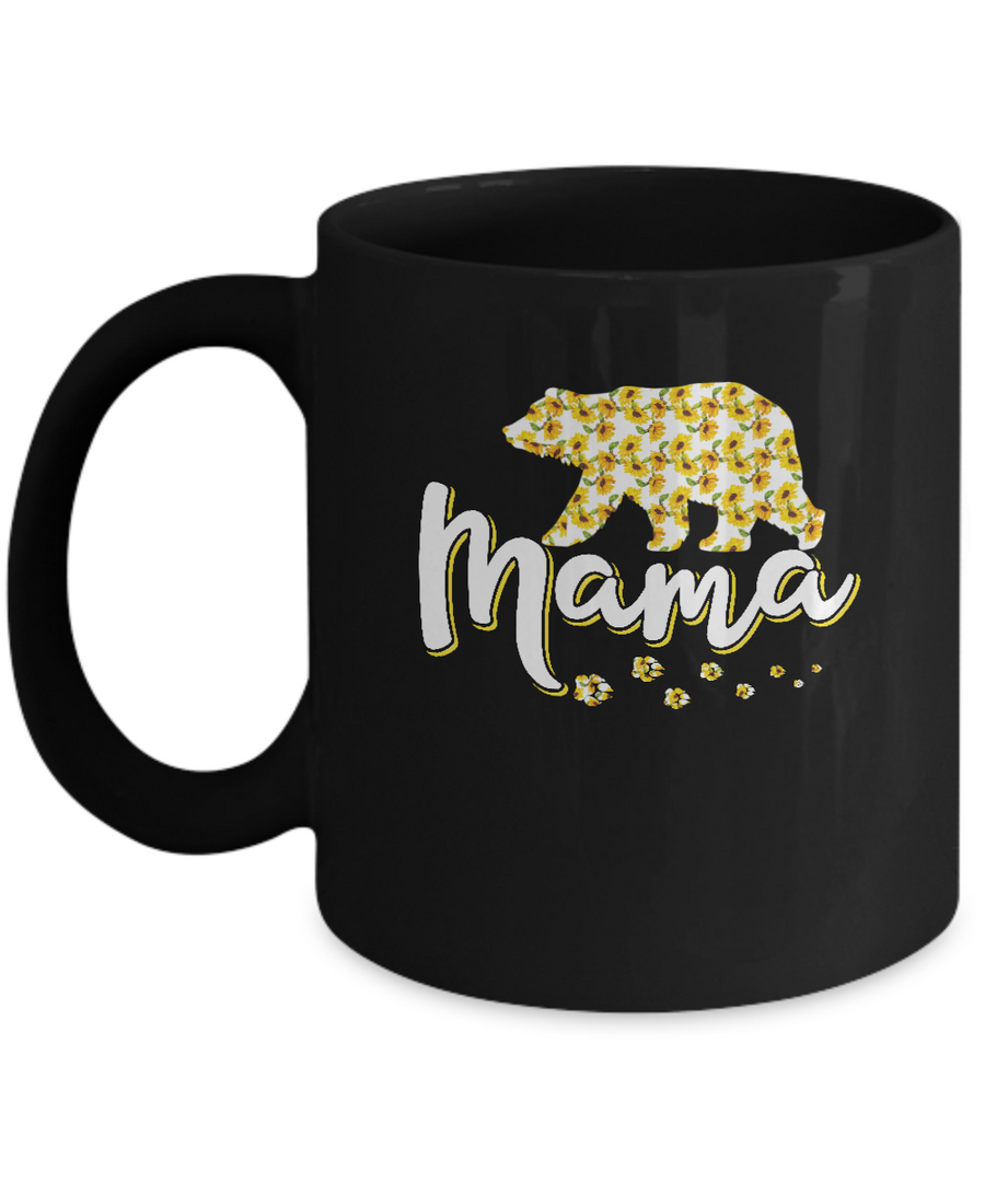 Sunflower Bear Mothers Day Gift Flowers Mama Floral Mug-Coffee Mug-11oz Mug-Black