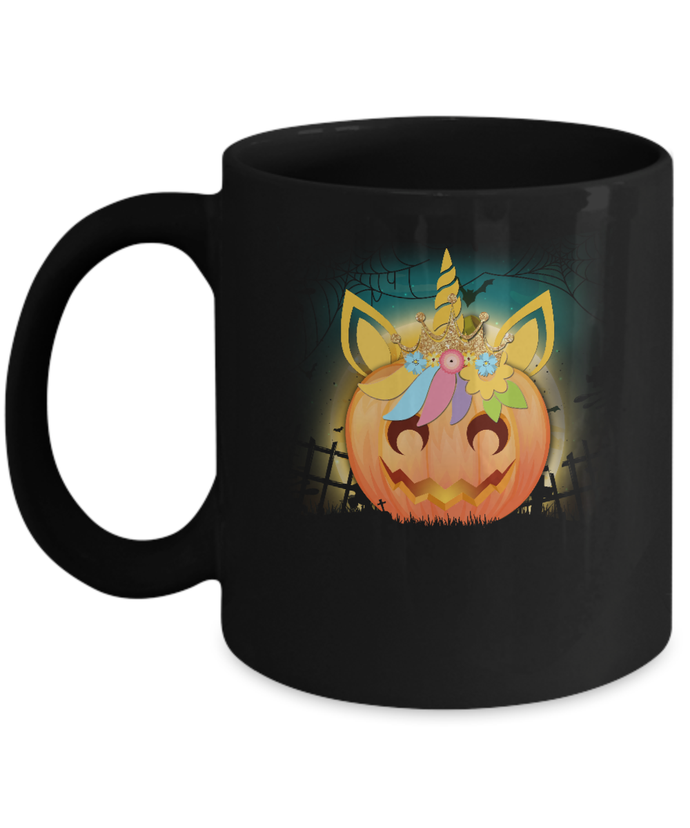 Kids Girls Unicorn Pumpkin Queen Halloween Mug-Coffee Mug-11oz Mug-Black