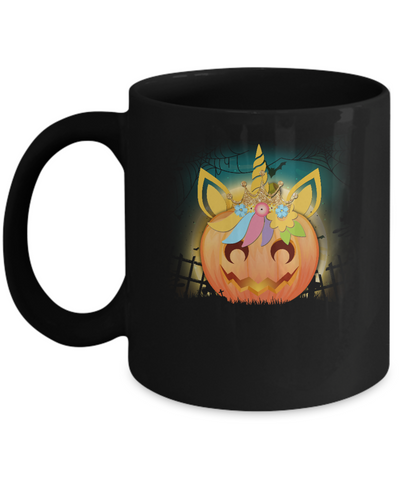 Kids Girls Unicorn Pumpkin Queen Halloween Mug-Coffee Mug-11oz Mug-Black