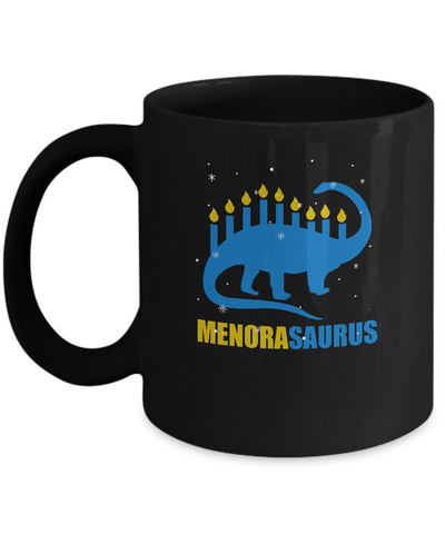 Funny Hanukkah Dinosaur Menorah Brontosaurus Menorasaurus Mug-Coffee Mug-11oz Mug-Black