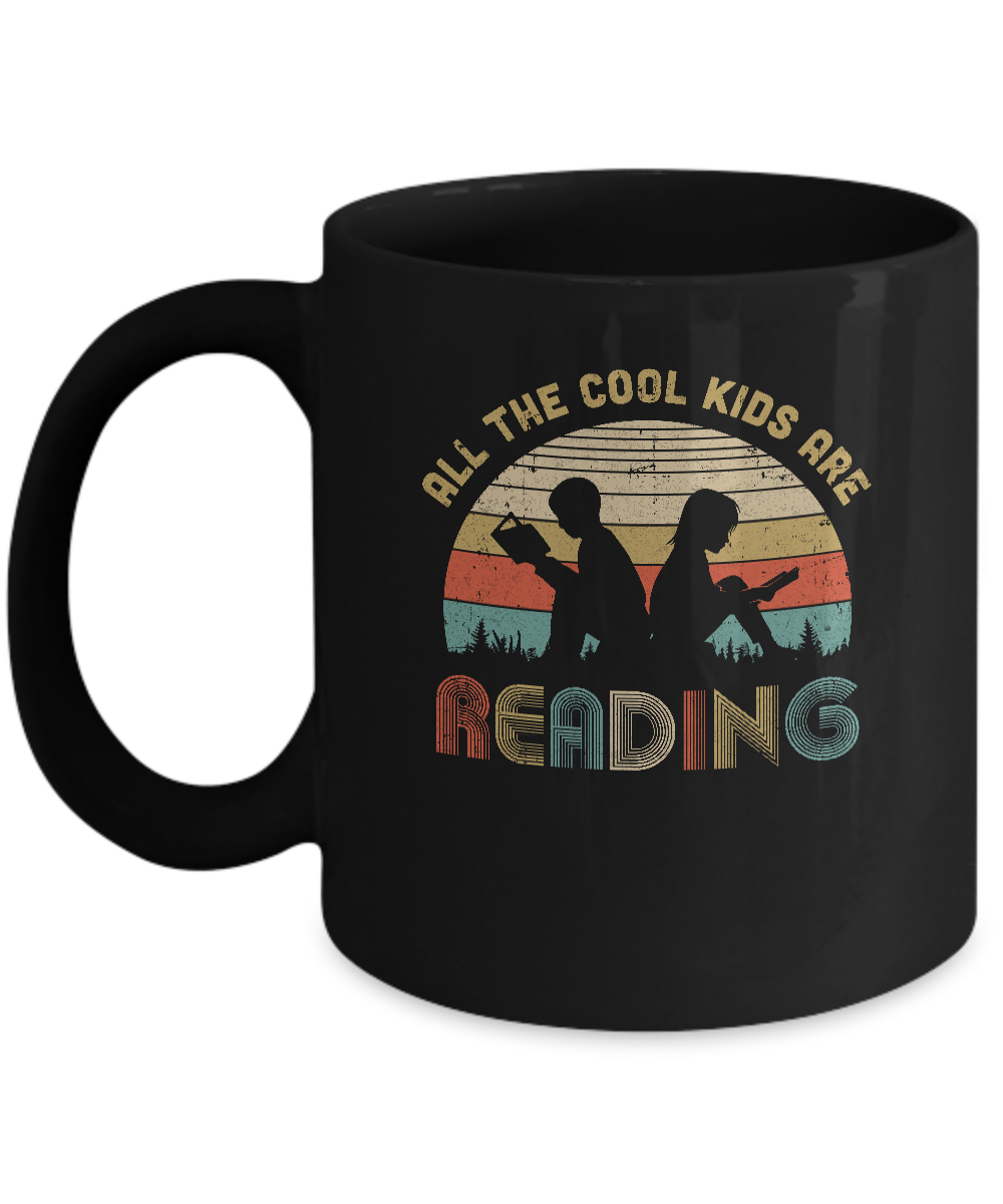 Vintage All The Cool Kids Are Reading Books Lovers Gifts Mug-Coffee Mug-11oz Mug-Black