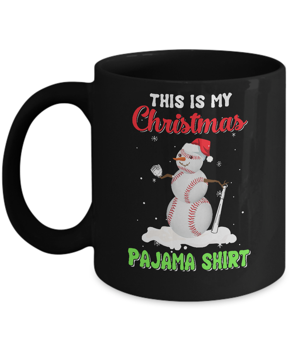 This Is My Christmas Pajama Xmas Snowman Baseball Mug-Coffee Mug-11oz Mug-Black