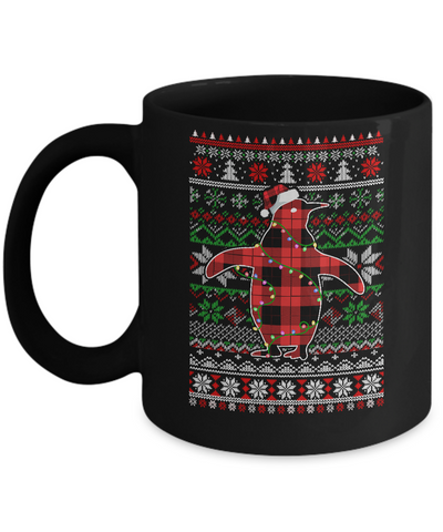 Red Plaid Buffalo Penguin Pajamas Family Christmas Sweater Mug-Coffee Mug-11oz Mug-Black