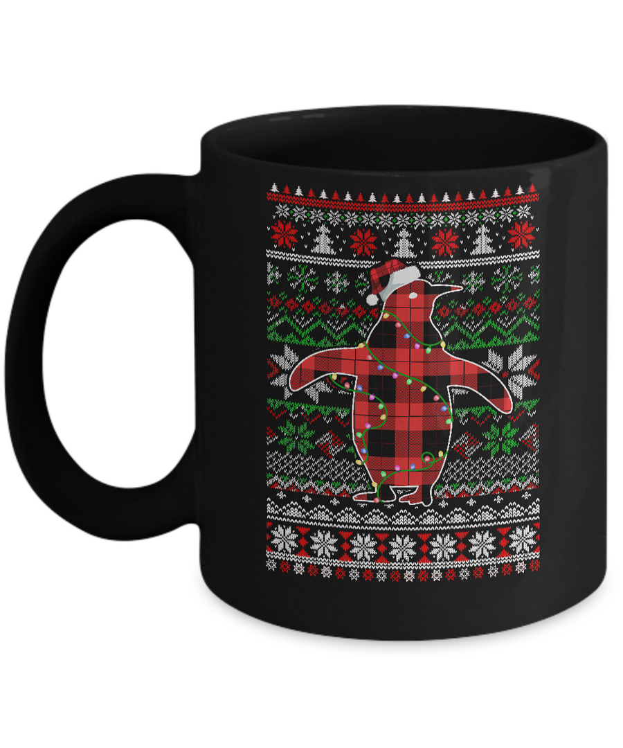 Red Plaid Buffalo Penguin Pajamas Family Christmas Sweater Mug-Coffee Mug-11oz Mug-Black