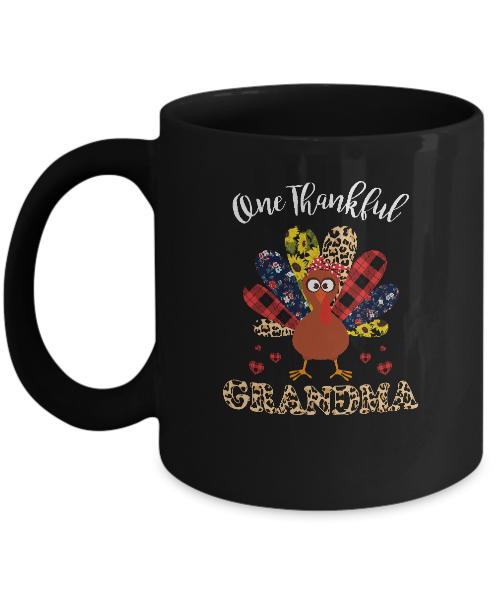 One Thankful Grandma Leopard Turkey Thanksgiving Gift Mug-Coffee Mug-11oz Mug-Black