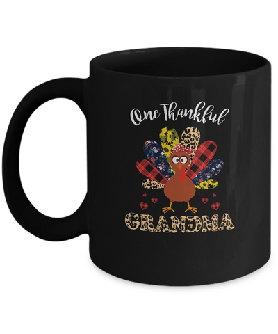 One Thankful Grandma Leopard Turkey Thanksgiving Gift Mug-Coffee Mug-11oz Mug-Black