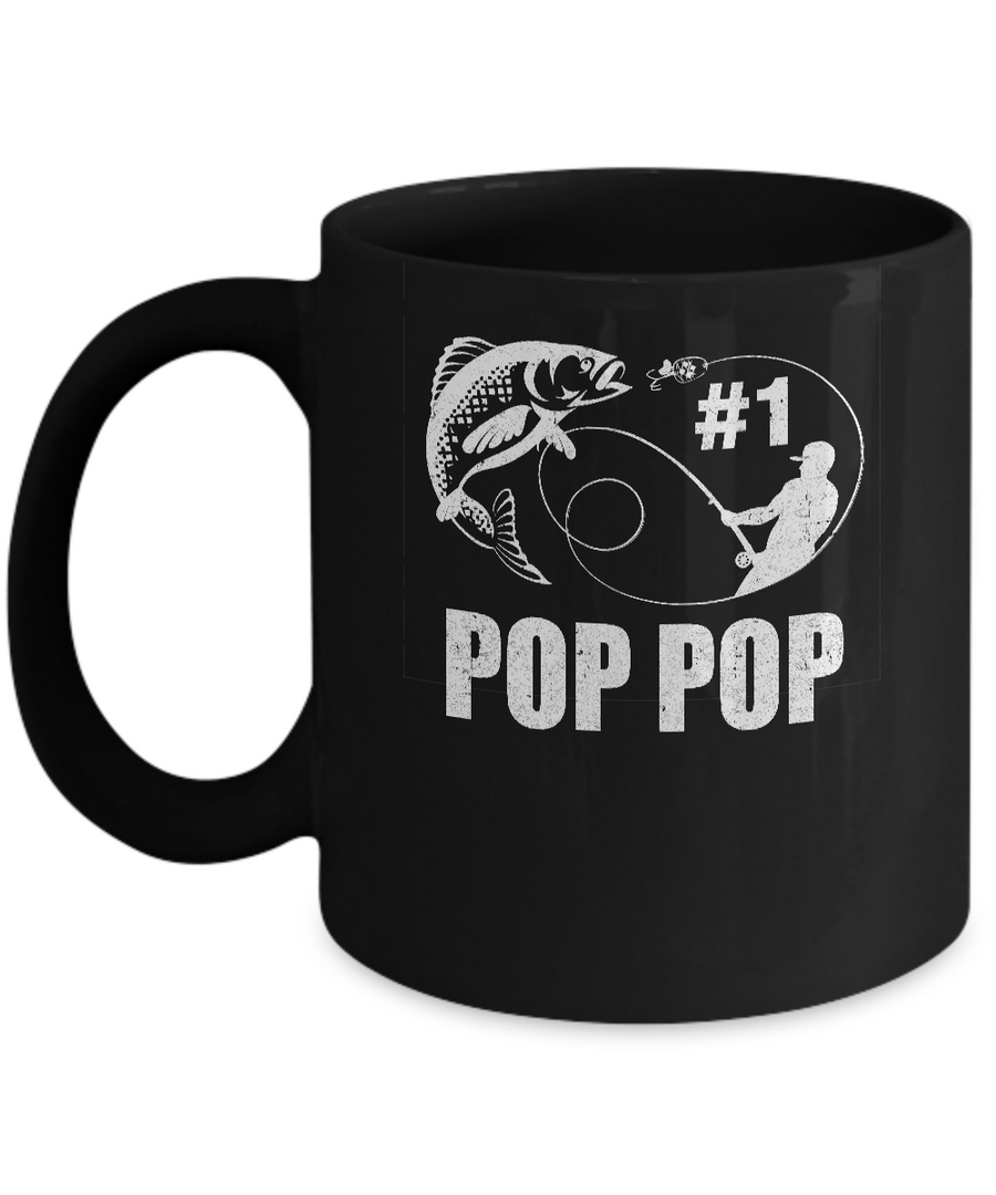 #1 Pop Pop Fishing Fisherman Best Fathers Day Gift Mug-Coffee Mug-11oz Mug-Black