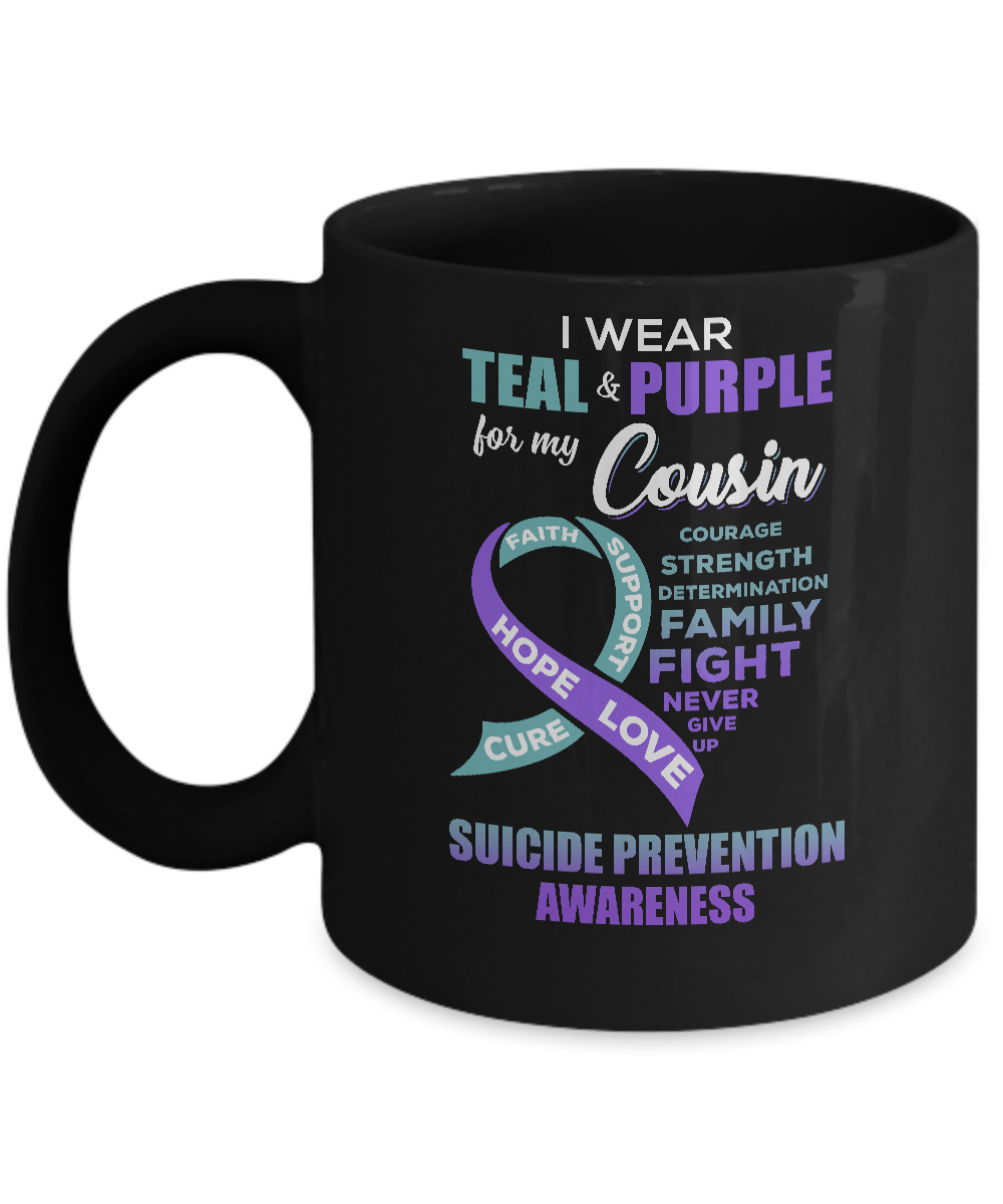 Suicide Prevention I Wear Teal And Purple For My Cousin Mug-Coffee Mug-11oz Mug-Black