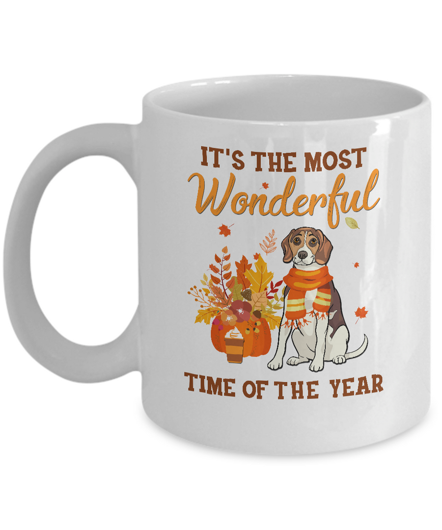 Beagle Autumn It's The Most Wonderful Time Of The Year Mug-Coffee Mug-11oz Mug-White
