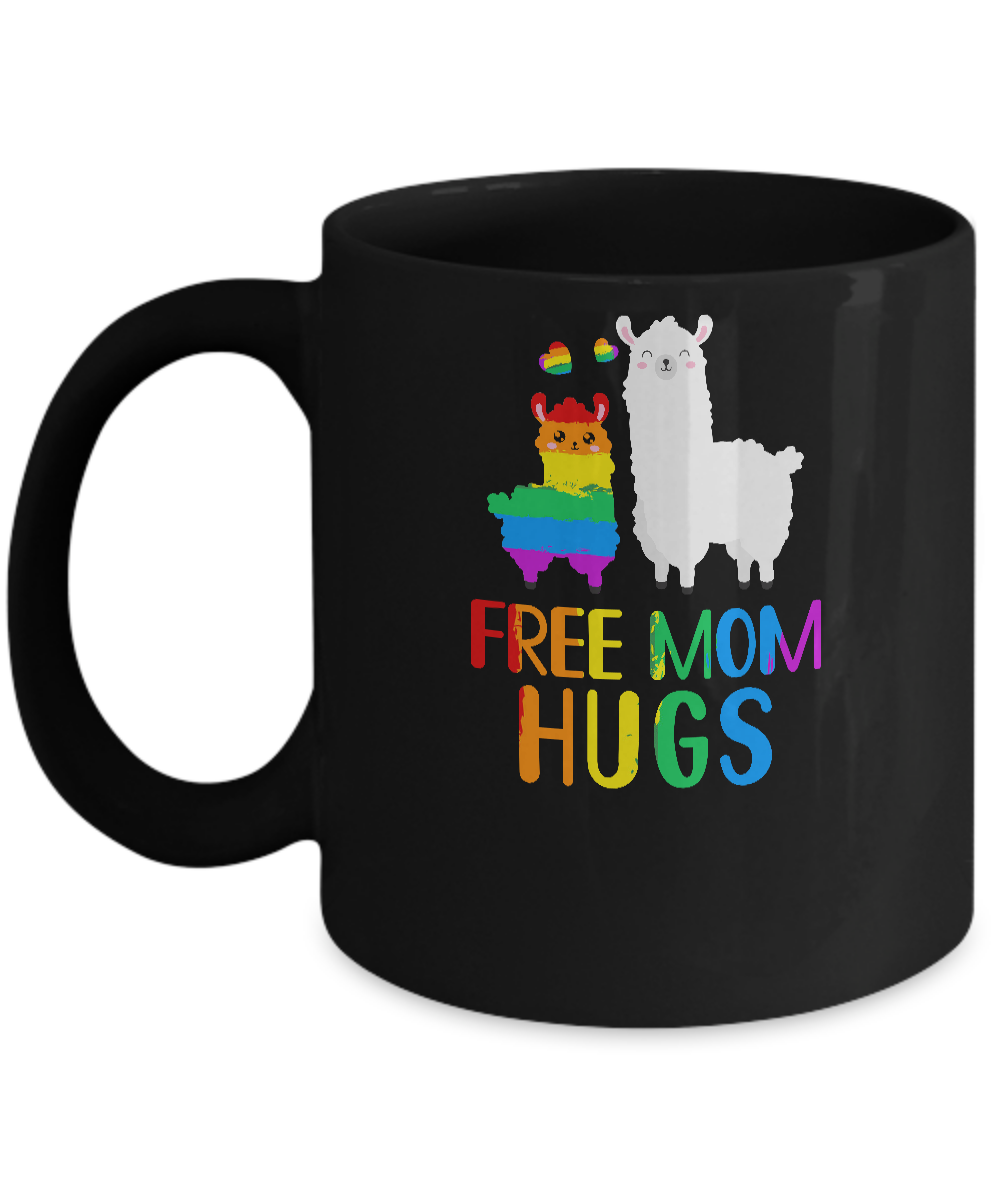Free Mom Hugs Llama Rainbow Heart LGBT Pride Month Mug-Coffee Mug-11oz Mug-Black