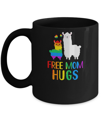 Free Mom Hugs Llama Rainbow Heart LGBT Pride Month Mug-Coffee Mug-11oz Mug-Black