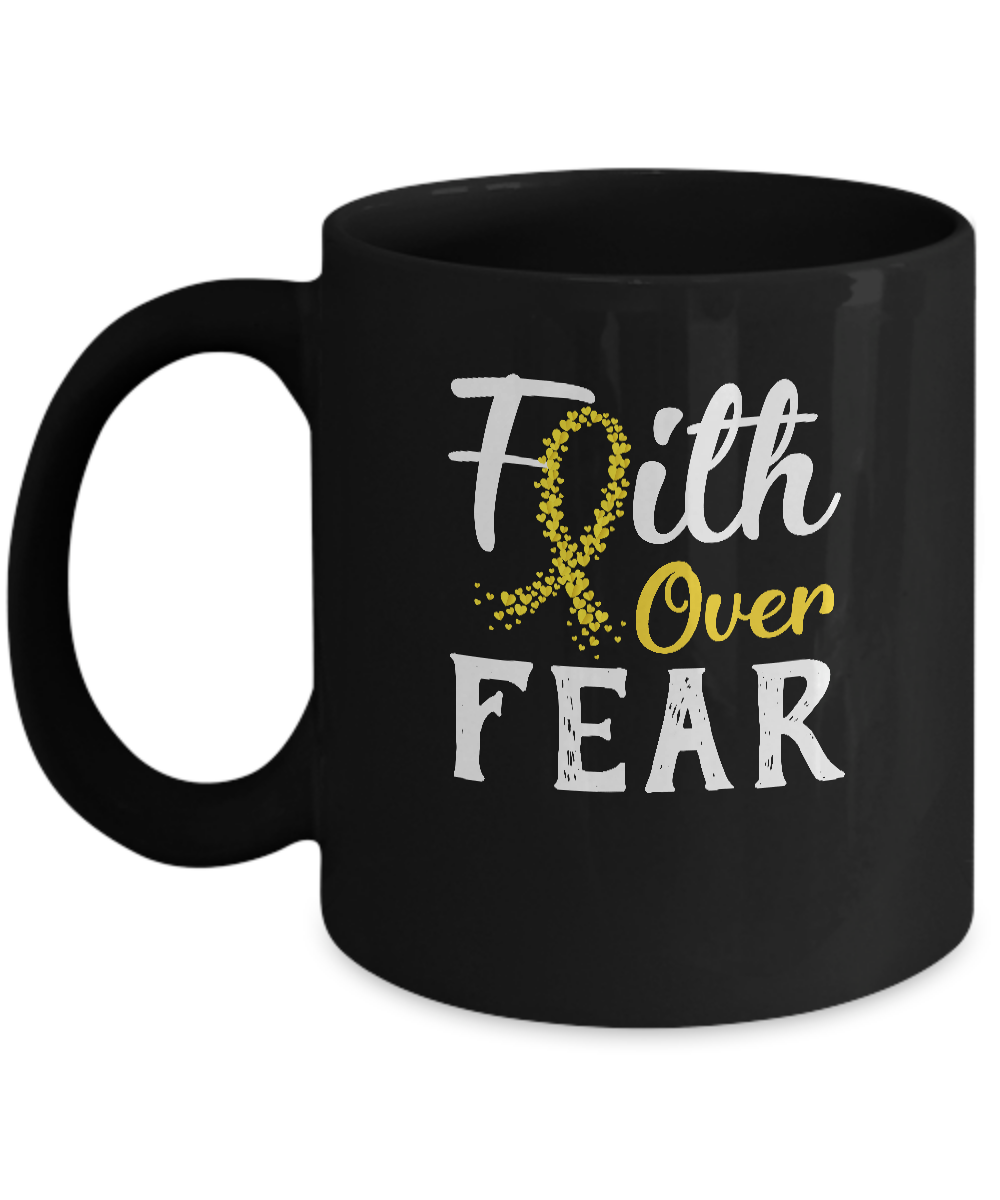 Childhood Cancer Awareness Gold Ribbon Faith Over Fear Mug