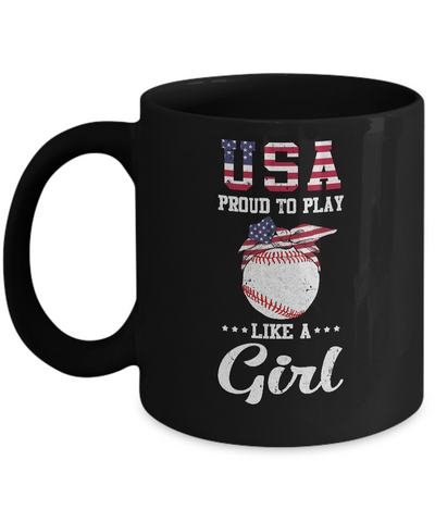 Usa Proud To Play Like A Girl Baseball Mug-Coffee Mug-11oz Mug-Black