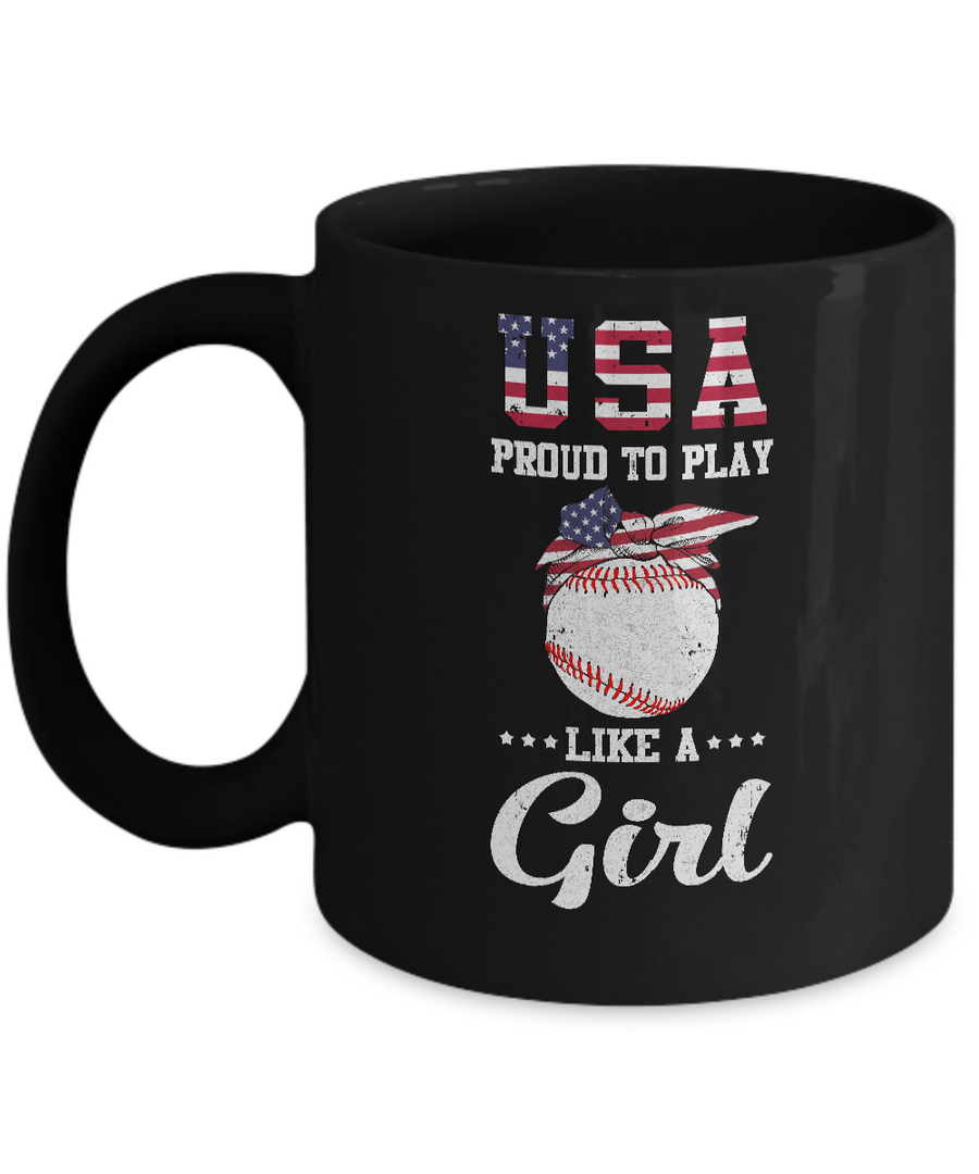 Usa Proud To Play Like A Girl Baseball Mug-Coffee Mug-11oz Mug-Black