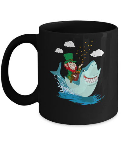 St Patricks Day Leprechaun Riding Shark Mug-Coffee Mug-11oz Mug-Black