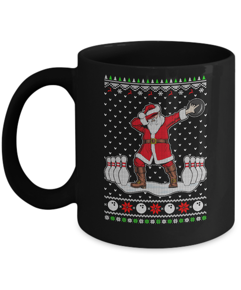 Dabbing Santa Claus Bowling Ugly Christmas Sweater Mug-Coffee Mug-11oz Mug-Black