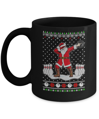 Dabbing Santa Claus Bowling Ugly Christmas Sweater Mug-Coffee Mug-11oz Mug-Black