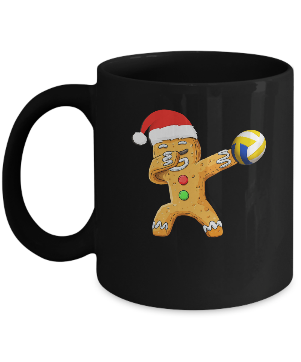 Dabbing Gingerbread Santa Volleyball Christmas Pajama Gifts Mug-Coffee Mug-11oz Mug-Black