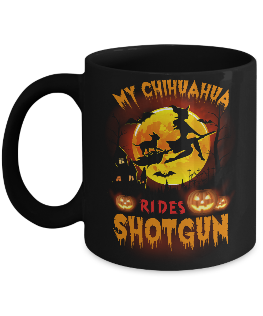 My Chihuahua Rides Shotgun Halloween Dog Mug