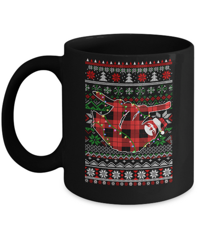 Red Plaid Buffalo Sloth Pajamas Family Christmas Sweater Mug-Coffee Mug-11oz Mug-Black