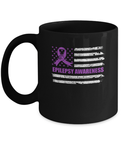 Purple Ribbon Epilepsy Awareness US Flag Mug-Coffee Mug-11oz Mug-Black