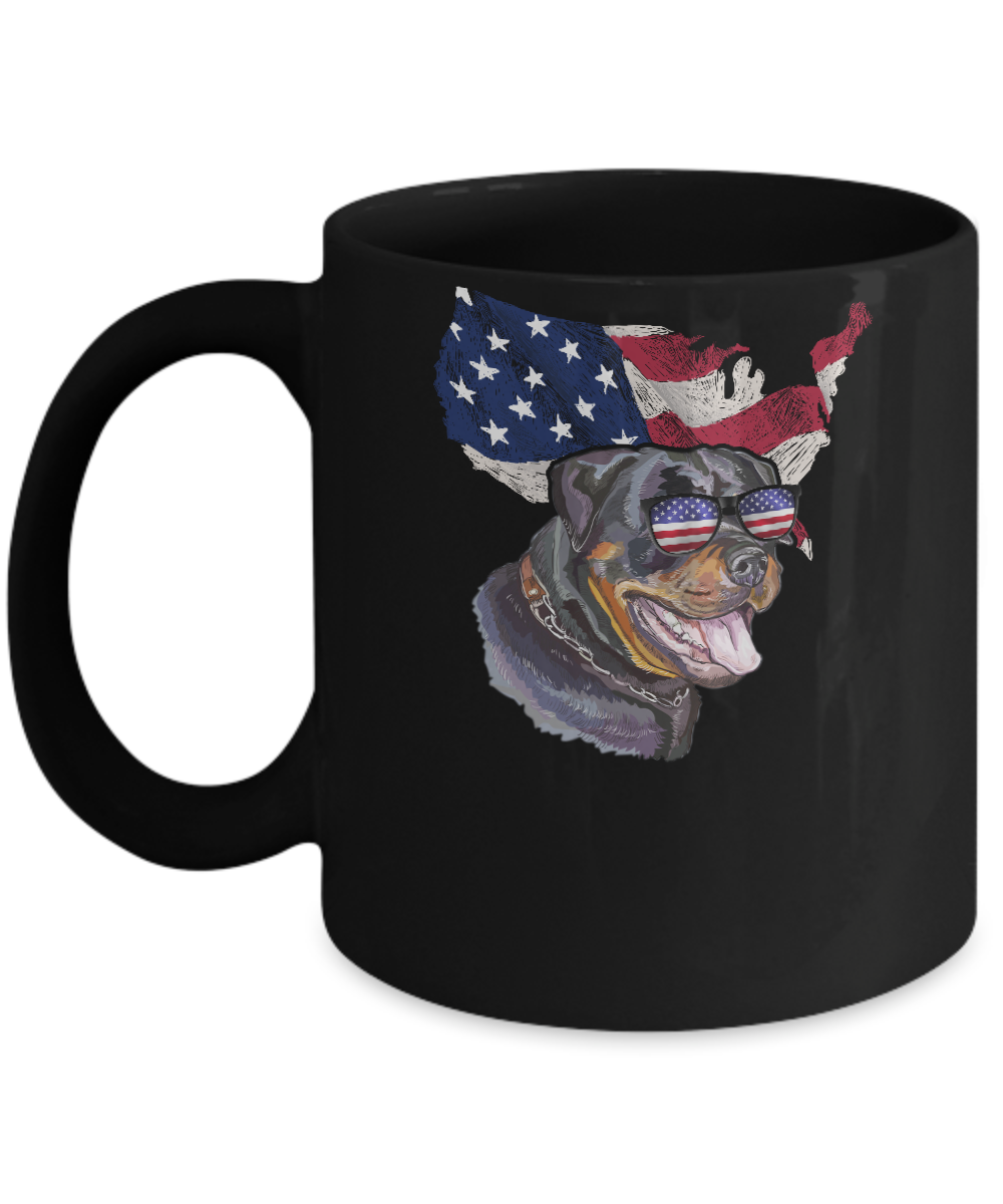 Funny Patriot Rottweiler Dog 4Th Of July American Flag Mug-Coffee Mug-11oz Mug-Black