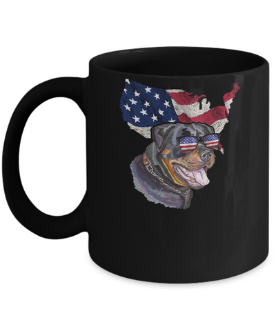 Funny Patriot Rottweiler Dog 4Th Of July American Flag Mug-Coffee Mug-11oz Mug-Black