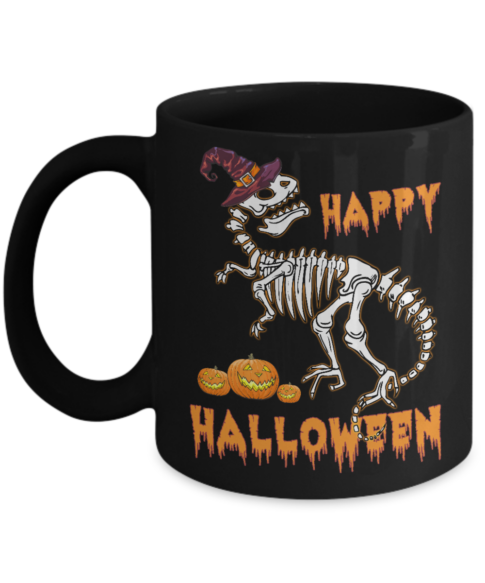 Funny Happy Halloween T-Rex Skeleton Dinosaur Mug