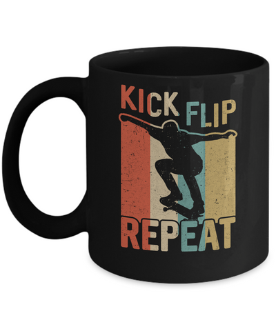 Kick Flip Skateboarding Repeat Vintage Skate Mug-Coffee Mug-11oz Mug-Black