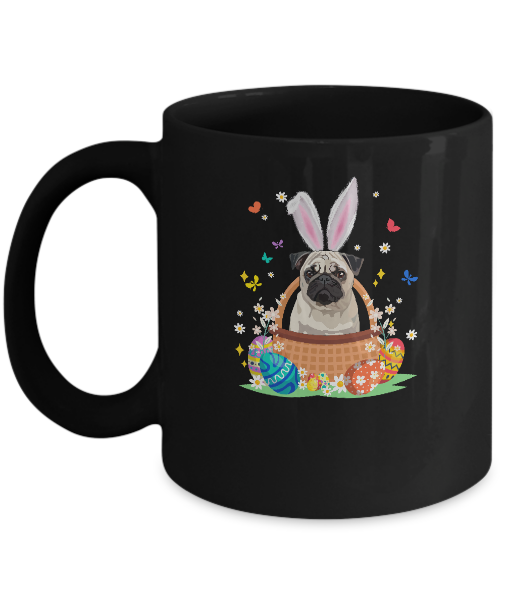 Pug Bunny Hat Rabbit Easter Eggs Mug-Coffee Mug-11oz Mug-Black