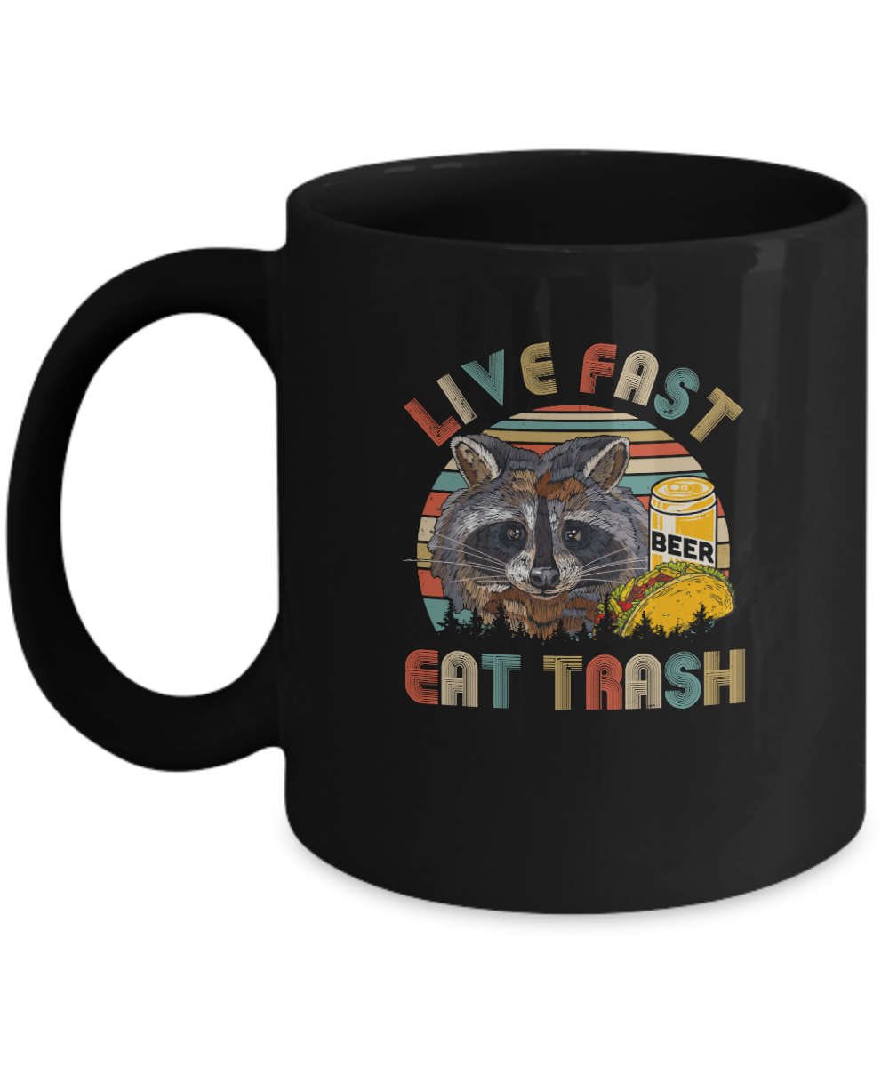 Live Fast Eat Trash Funny Raccoon Beer Tacos Vintage Mug