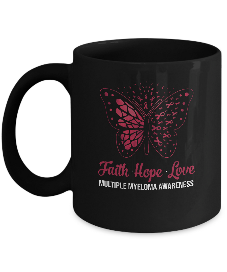 Faith Hope Love Butterfly Multiple Myeloma Awareness Mug-Coffee Mug-11oz Mug-Black