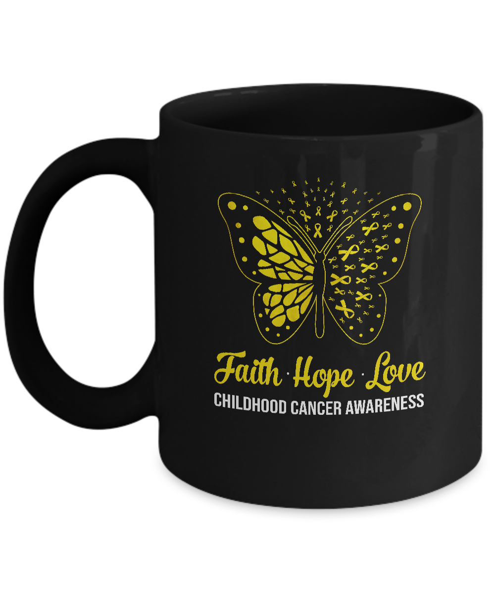 Faith Hope Love Gold Butterfly Childhood Cancer Awareness Mug