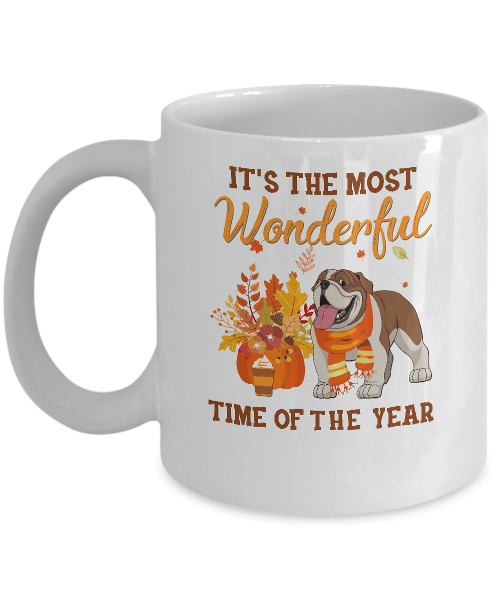 Bulldog Autumn It's The Most Wonderful Time Of The Year Mug