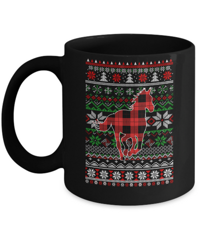 Horse Red Plaid Ugly Christmas Sweater Funny Gifts Mug-Coffee Mug-11oz Mug-Black