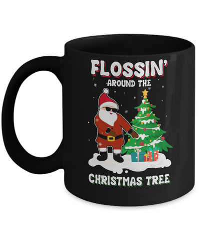 Flossin' Around The Christmas Tree Flossing Santa Mug-Coffee Mug-11oz Mug-Black