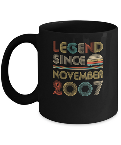Legend Since November 2007 Vintage 14th Birthday Gifts Youth Mug-Coffee Mug-11oz Mug-Black