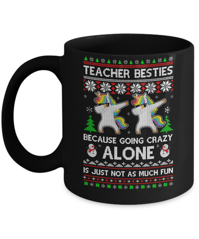 Unicorn Dabbing Teacher Besties Ugly Christmas Sweater Mug-Coffee Mug-11oz Mug-Black