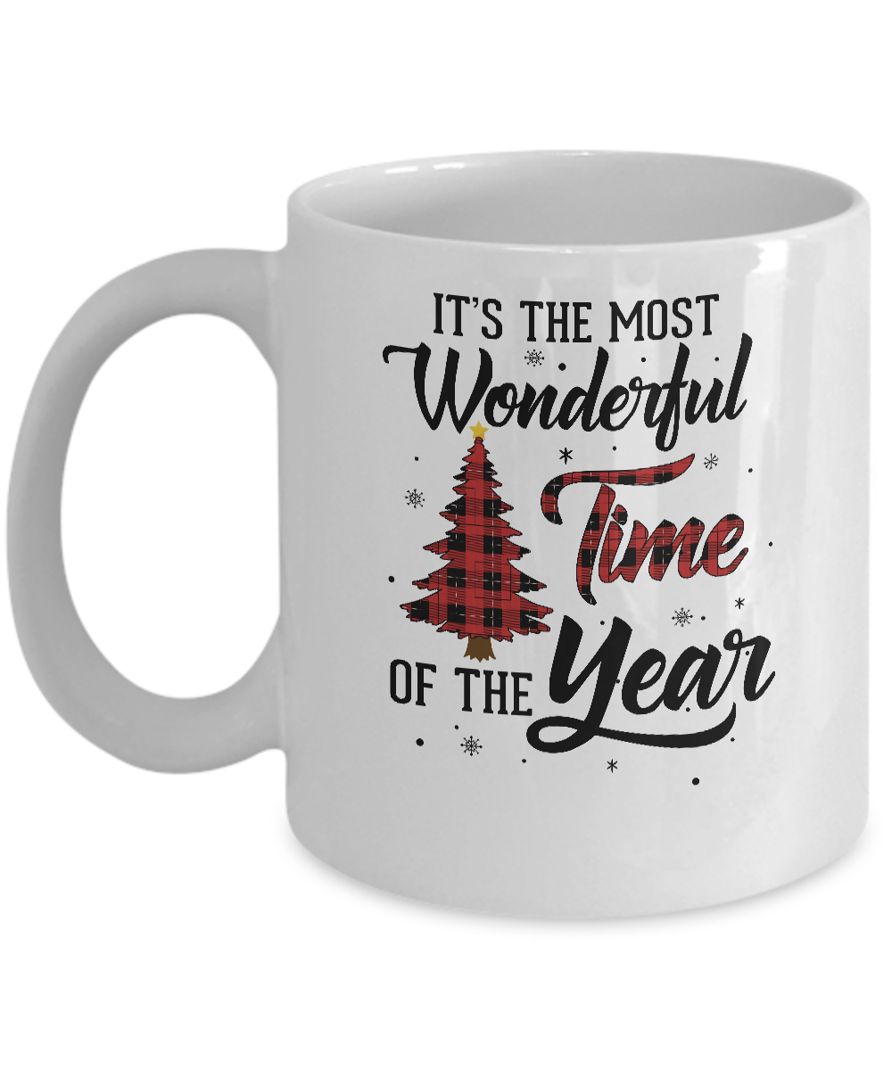 The Most Wonderful Time Of The Year Christmas Buffalo Plaid Mug-Coffee Mug-11oz Mug-White
