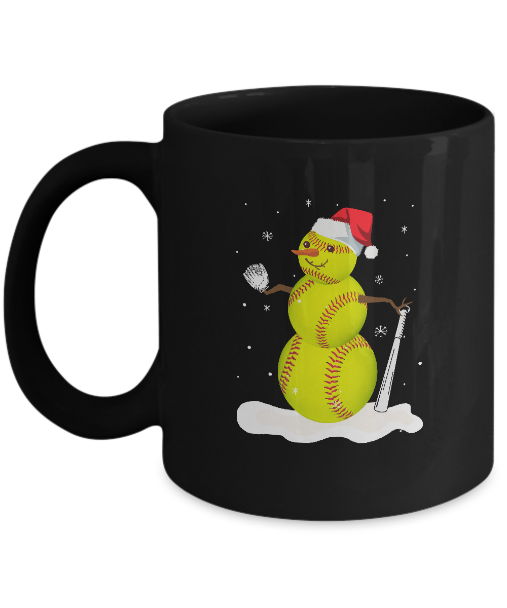Christmas Softball Snowman Christmas Mug-Coffee Mug-11oz Mug-Black